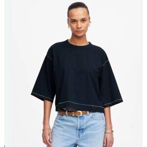 Madewell Women's XS Boxy Wide Sleeve Exposed Stitch Tee Blue NWT‎